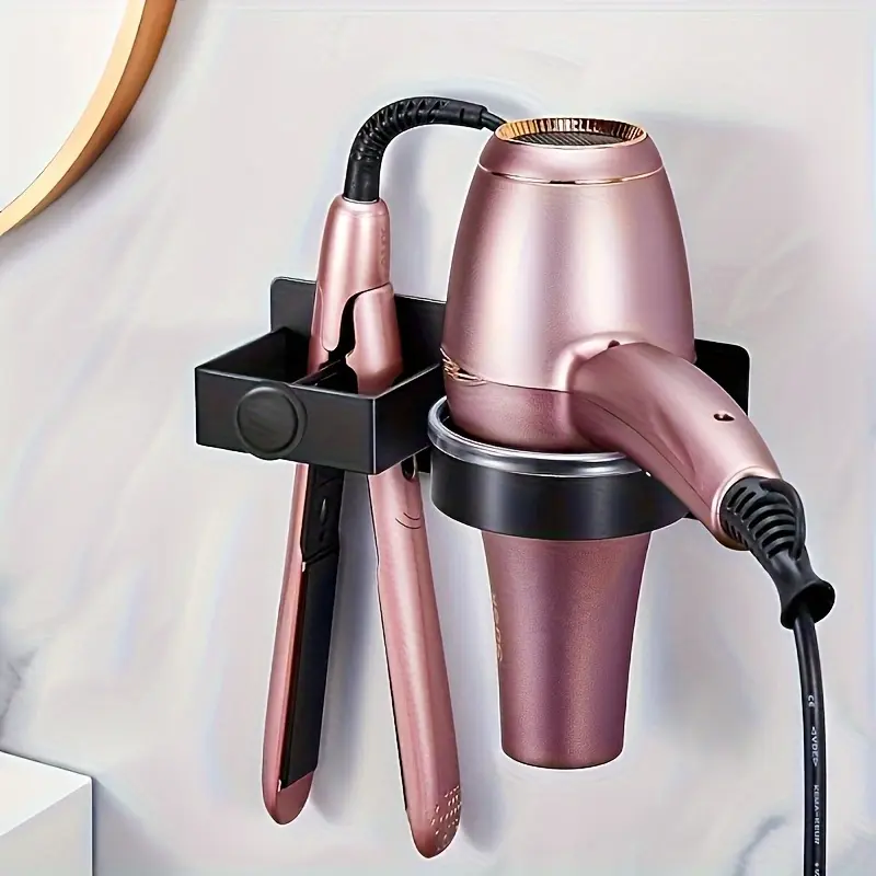 Wall-Mounted Hair Styling Tool Storage Rack, No-Drill Bathroom Storage Rack, Suitable for Hair Dryer, Straightener And Curling Iron, Lightweight Hair Accessory Holder, with Towel Hook, Suitable for Various Hair Types, Shelves