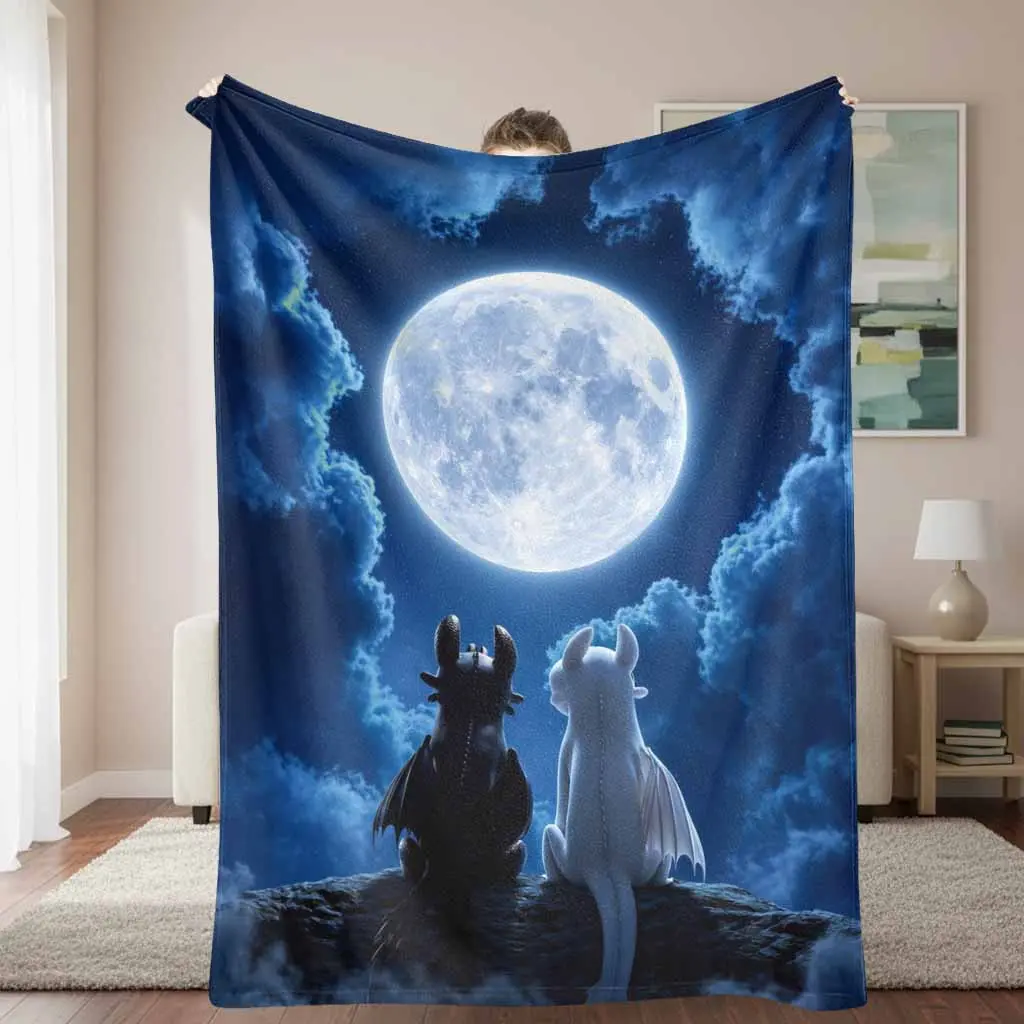 Dreamworks Toothless & Light Fury Galaxy Flannel Blanket - Cartoon Pattern, Character Inspired, Dragon Graphic, Illustrated Character, Starlit Sky Prints, Ultrasoft, Breathable, Lightweight, Cozy, Warm, Ideal for Couch, Travel, Gifts for Fantasy Lovers, C