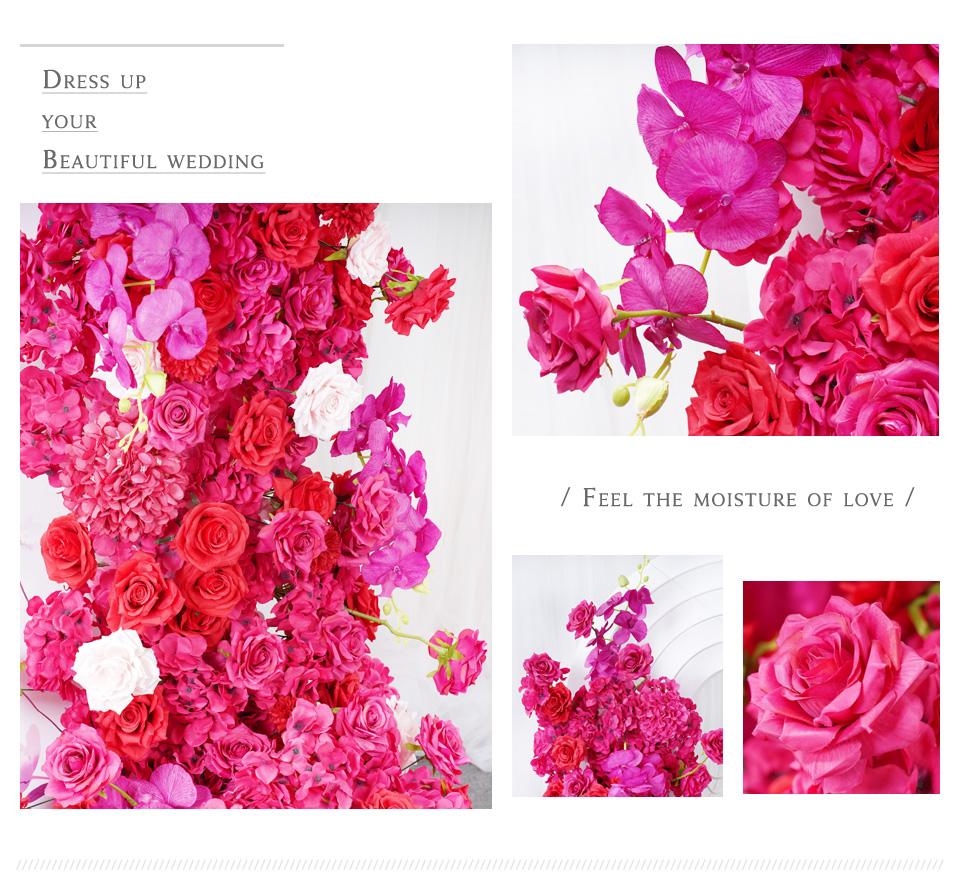 S-A7645 Red Pink Rose Hydrangea Orchid KT Board Floral Row Wedding Backdrop Arrangement Stage Floor Flower