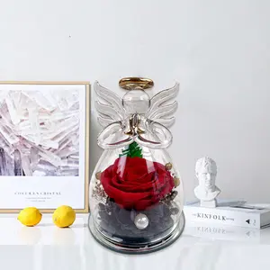 Angel Preserved Rose Glass Dome Decor – combining a preserved rose with a delicate angel figure to represent lasting love and blessings. A meaningful and elegant gift choice for holidays, celebrations, and special anniversaries.