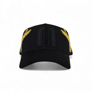Mexico Angels - Embroidered M Gold Angel de la Independencia Suede Brim Adjustable Snapback Hat with Luxurious Silk Lining