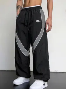 Men's Fashion Print Casual Outdoor Pants, Loose Fit Gym Shorts, Waist Drawstring, Elastic Cuff Design, Nylon Fabric, Lightweight Comfort, Casual Sporty Trousers