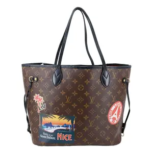 Pre-owned Louis Vuitton Canvas Tote Bags Neverfull MM World Tour Monogram Tote Shoulder Bag Brown