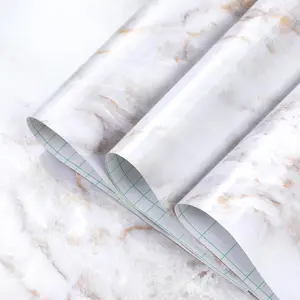 Marble Contact Paper, Peel and Stick Countertops Wallpaper Waterproof Self Adhesive Wall Paper Roll for Cabinets Drawers Kitchen Old Furniture, Modern Glossy White/Gold (35.4"x78.7")