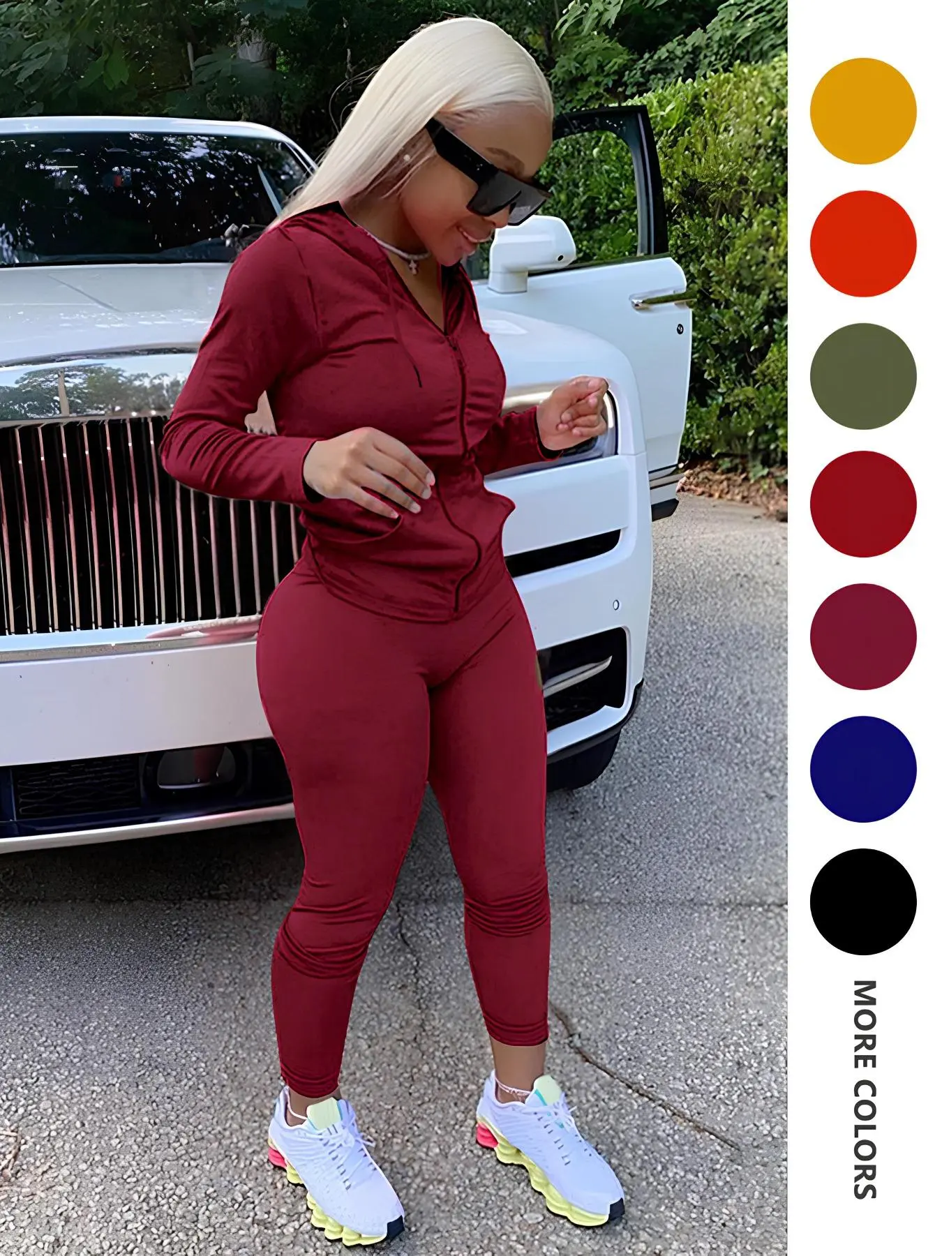Two-piece Set Women's Solid Zip Up Drawstring Hoodie & Elastic Waist Skinny Pants Set, Long Sleeve Pocket Hooded Outerwear & Trousers, Comfort Lounge Clothes Set, Casual Matching Set, Fitted Pants Set, Casual Sportswear Set, Fashion Clothing Set