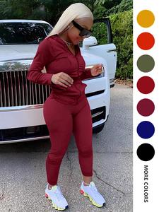 two-piece set women's solid zip up drawstring hoodie & elastic waist skinny pants set, long sleeve pocket hooded outerwear & trousers, comfort lounge clothes set womenswear, yoga sets, fall outfit