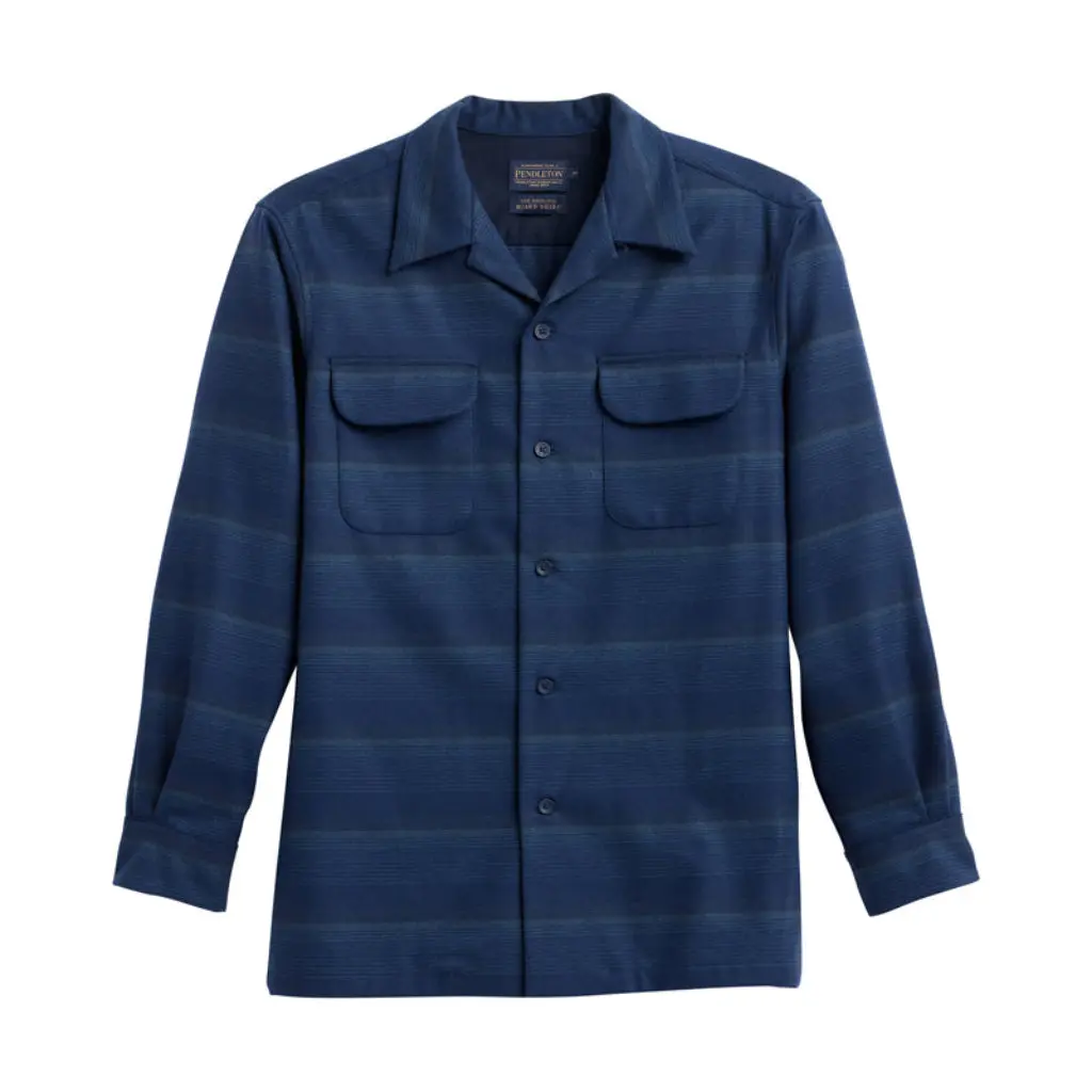 Pendleton Men's Premium Wool Water-Resistant Blue Stripe Board Shirt - RA733-32721, Long Sleeve, Casual, Square Bottom Cut, 2 Pockets, Natural Fabric, Menswear