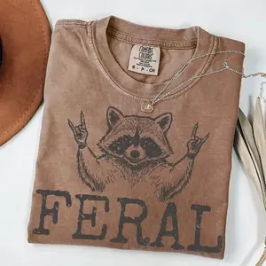 Comfort Colors Distressed Feral Raccoon Tshirt, Sarcastic Raccoon Tee, Trash Panda Tee, Funny Raccoon, Animal Humor, Feral Girl - The William