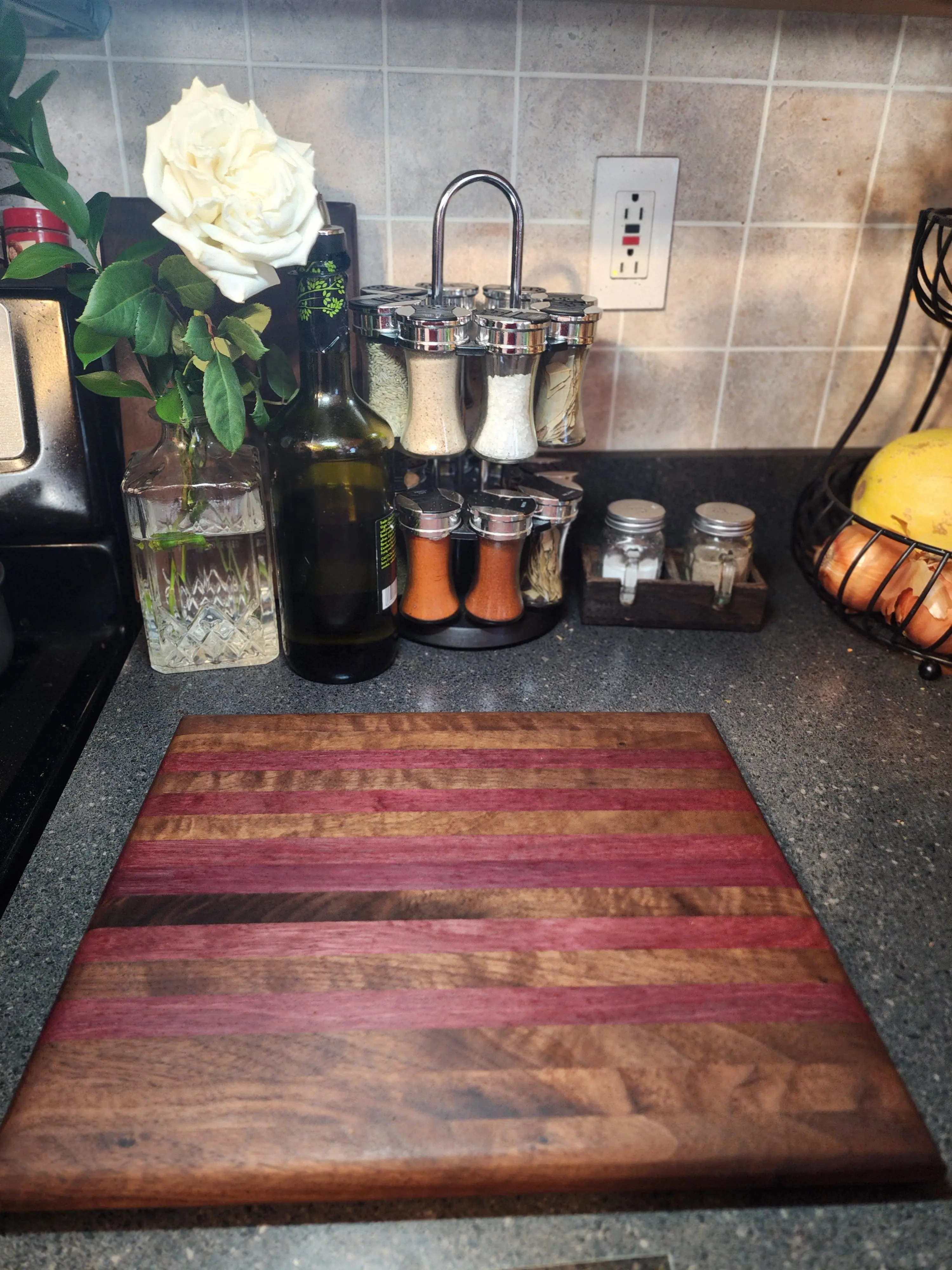 Handcrafted Maple & Purpleheart Edge-Grain Cutting Board 14"×12" Food-Safe Tung Oil Finish Kitchen Tool