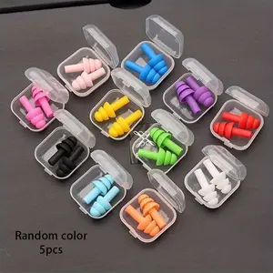 Random Color Silicone Earplugs, 5 Counts Reusable Earplugs, Waterproof Earplugs, Noise Reduction Earplugs, Earplugs for Swimming, Learning, Sleeping, Sports & Outdoor