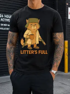 Litter's Full Grumpy Cat Funny Graphic Tee Vintage Washed Cotton T Shirt For Men Women Cat Lover Sarcastic Streetwear Tee