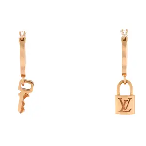 Pre-owned Louis Vuitton Lockit Hoop Earrings 18K Rose Gold by Rebag