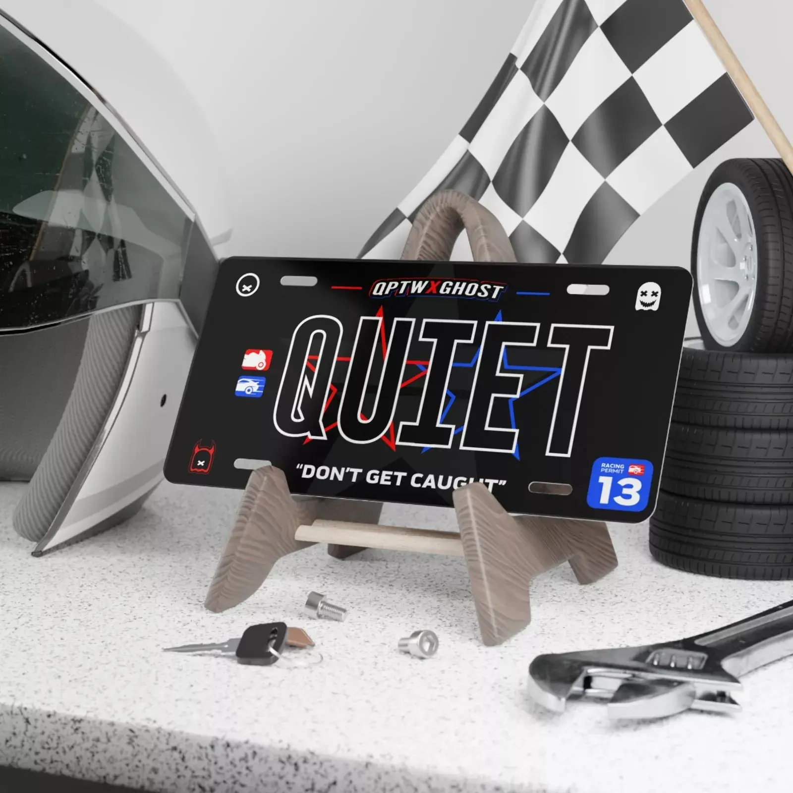 Quiet Racing Club x Ghost - Stars Design Vanity Aluminum License Plate