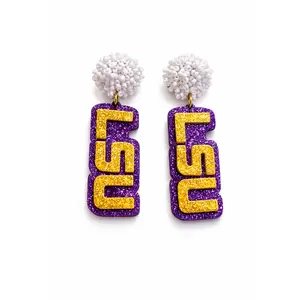 LSU Pom Pom Drop Earrings
