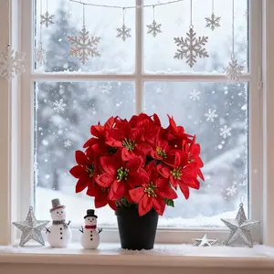 Poinsettia artificial flower bouquet, a popular spring cross-border product for home and outdoor garden decoration, holiday decoration artificial flower bouquet