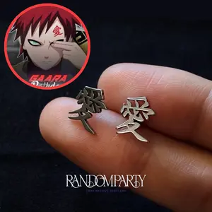 RanDomParty Unisex Gaara "Love" Kanji Studs Earrings - Naruto-Inspired Stainless Steel Cosplay Fashion Accessories, Japanese Anime Costume Jewelry