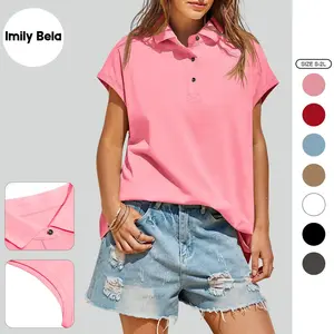 Imily Bela Womens Oversized Cap Sleeve Polo Shirts Summer Casual V Neck Tops Loose Fit Collared Cotton Tee Shirts