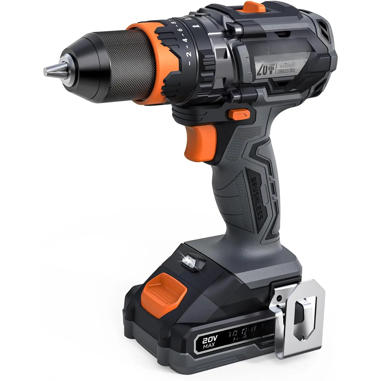 TITANCE X6 Advanced 20V Brushless Cordless Driver Kit, 1/2'' Metal Chuck Impact Tool, 575 IN-LBS Torque, 36000 BPM Frequency, 3-IN-1 Mode, 2-Speed, 2.0Ah, 32x Bits, 5x Drill Bits, Auxiliary Handle for DIY Projects, Home Use & Automotive Repairs, Batteries