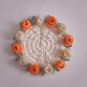 2026 Handmade Crochet Flower Bouquet Coasters, Yarn-Knitted Floral Cup Mats, Mother’s Day Gift for Mom Home Table Decor