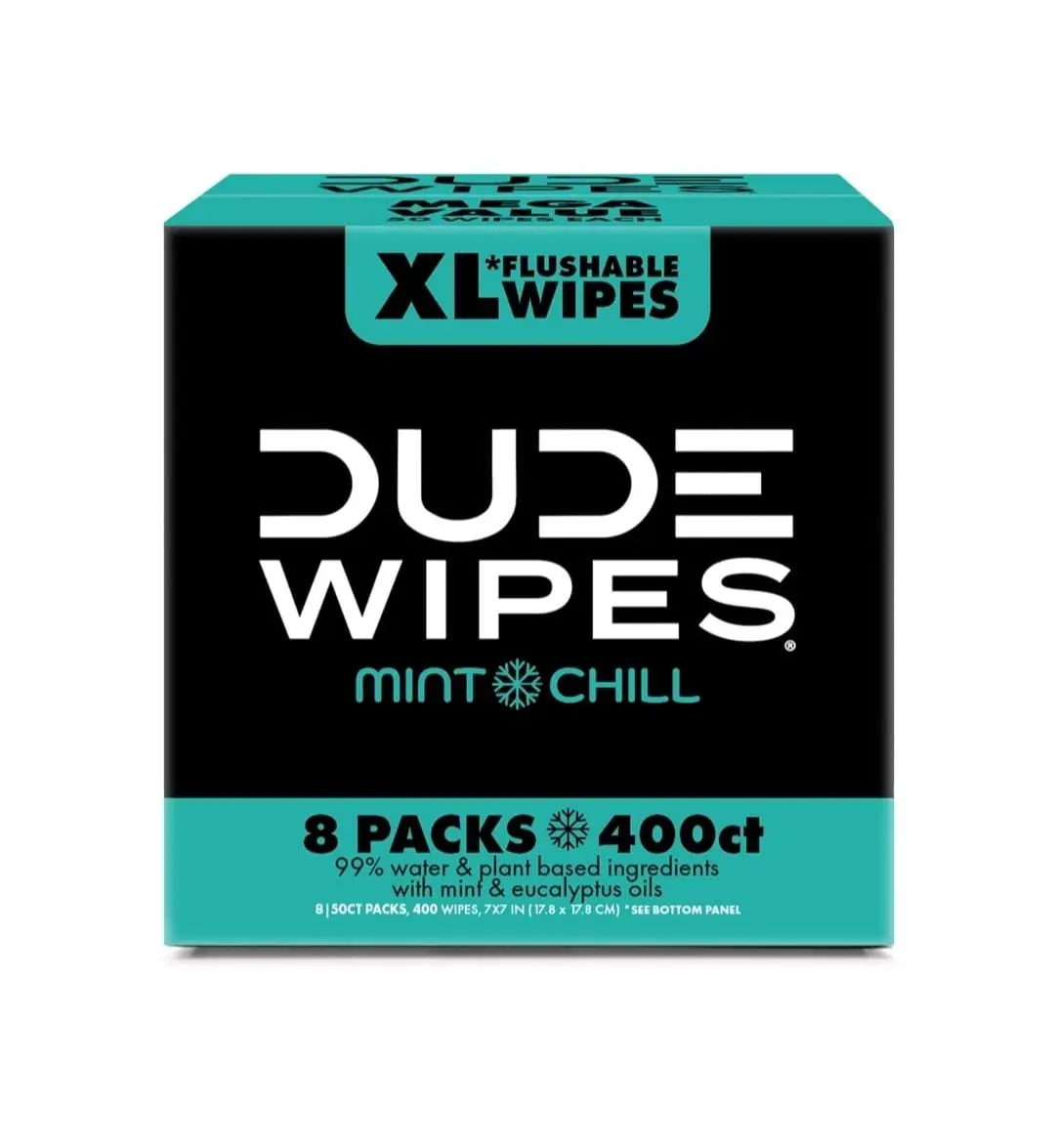 DUDE XL Flushable Wipes, Mint Chill, 8 ct., 400 wipes