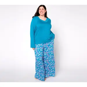 MUK LUKS Lovely Lace V-Neck & Wide Leg Pajama Set