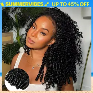 [3 In 1 Half Wig] Cheetah Beauty Burmese Curly Glueless Half Wig Seamless Flip Over Drawstring Wig Wear Go Half Wig Invisible Hairline Glueless Afro Kinky Curly Human Hair Beginner Friendly #Summervibes #weeklydeals