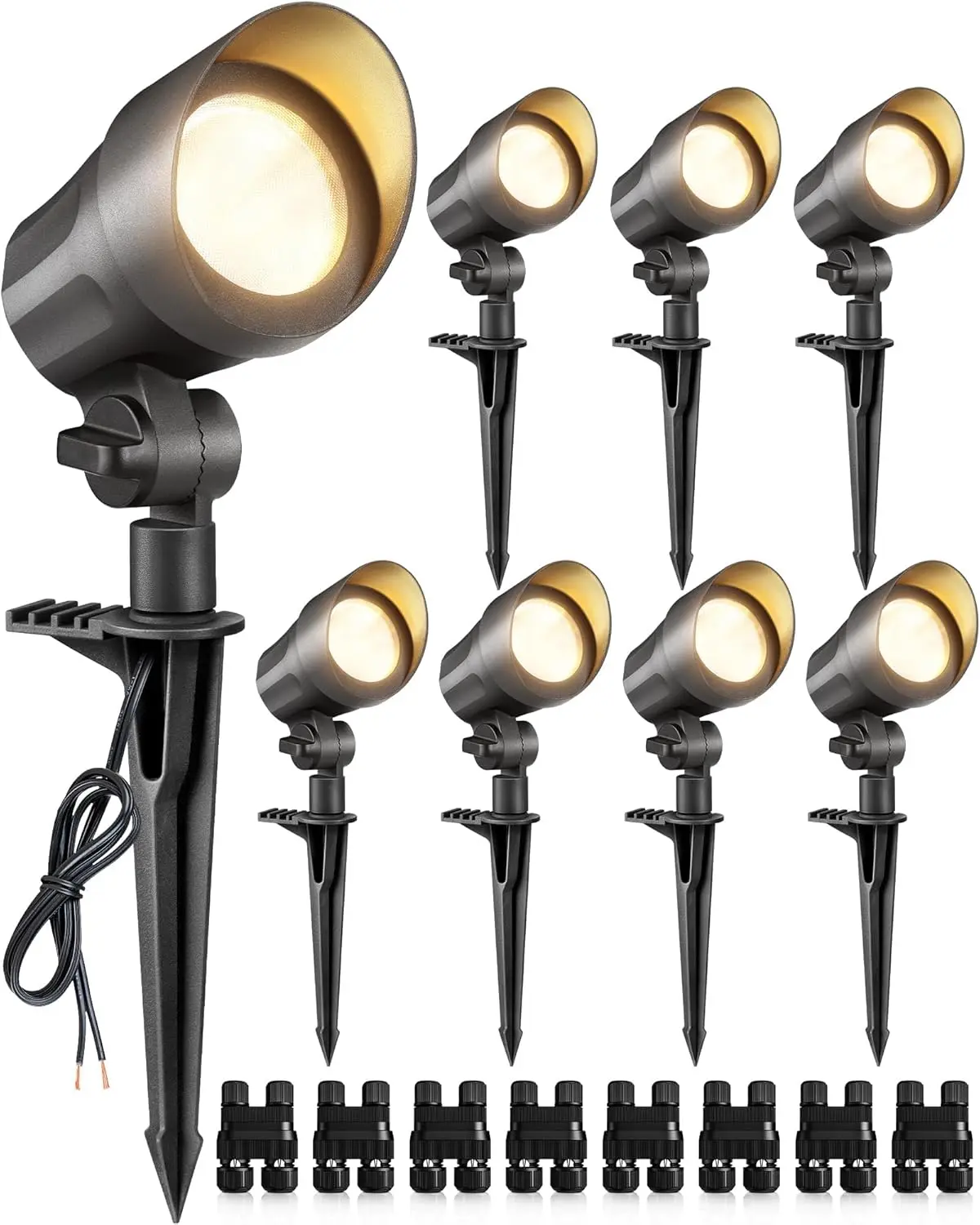 6W LED Landscape Lights Low  Landscape Lighting with Connectors Warm White Landscape Spotlights Outdoor 12-24V  Yard Garden Lights Wired Tree Wall Landscape Spotlights, 8 Pack