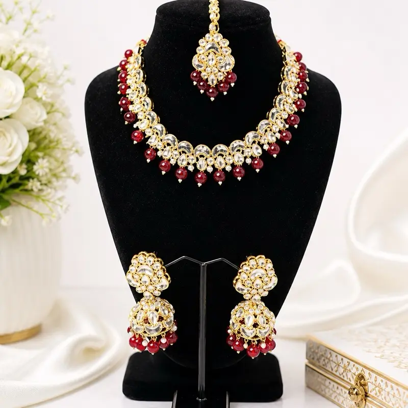 Lightweight Necklace with Jhumki Earrings & Tikka Set – Elegant Ethnic Jewelry