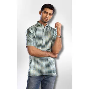 The Dressy Polo Semi-Spread Collar Green and Brown Gingham