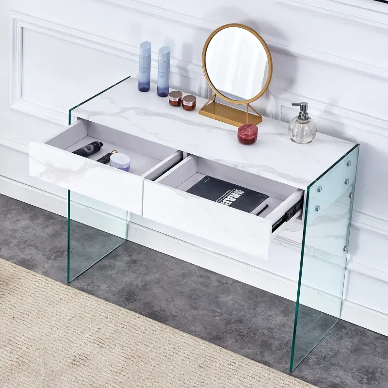[SOIYELIFE] White MDF Minimalist Dresser & Desk with Double Drawers, Eco-Friendly, Perfect for Bedroom, Office & Living Room.