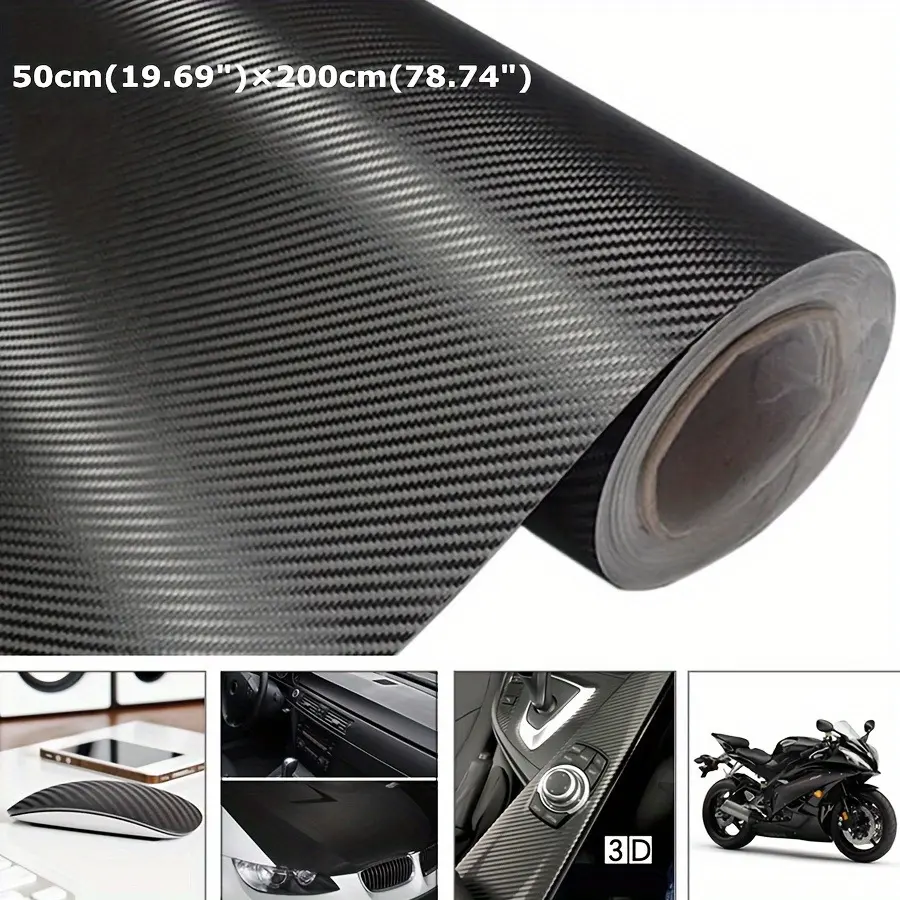 1Roll 50×200cm/19.69x78.74 Inch 3D Carbon Fiber Car Body Vinyl Wrap, Self-Adhesive Wrap Car Decorative Sticker Decal, Car Decals, Car Accessory, Suitable for Most Cars and Motorcycles