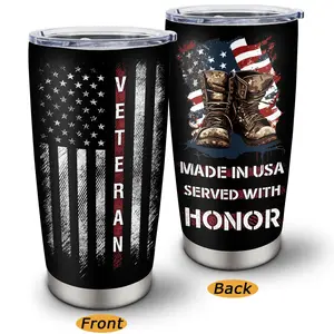 Veteran American Flag 20oz Tumbler, Made In USA Served With Honor Stainless Steel Cup, Patriotic Military Gift For Veterans & Patriots