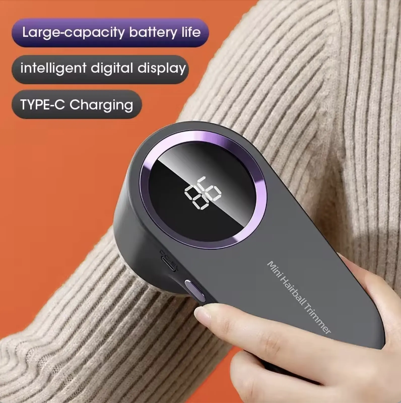 Rechargeable Lint Remover with Large Capacity Battery Life Intelligent Digital Display & Type-C Charging Mini Hairball Trimmer