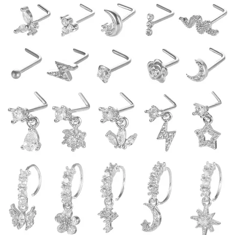 Women's Elegant Rhinestone Decorated Nose Ring, Nose Ring Jewelry, Nose Piercing Jewelry, Exquisite Trendy Nose Studs & Hoops, Chic Body Jewelry for Party & Daily Decor, Nose Rings Set, Body Piercings, Body Jewellery