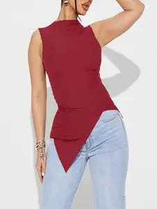 Women's Plain Asymmetrical Tank Top, Elegant Sleeveless Top for Summer, Ladies Clothes for Daily Wear