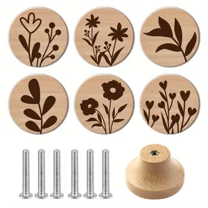 6PCS Art Nouveau Style Pulls, Handcrafted Wooden Drawer Pulls and Kitchen Cabinet Knobs, Dresser Drawer Handles, Polished Surface, Personalized Pattern Design, Decorative Drawer Pulls, Home Decor, Interior Decoration.