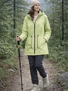 Windbreaker Jacket Women Lightweight Rain Jacket With Hood Mesh Lined Waterproof Long Trench Coat