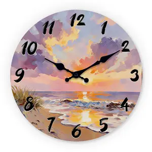 Sunset Gradient Wooden Wall Clock, 10-14 Inch Silent Clock, Aa Battery Powered, Perfect for Living Room Bedroom Aesthetic Rooms