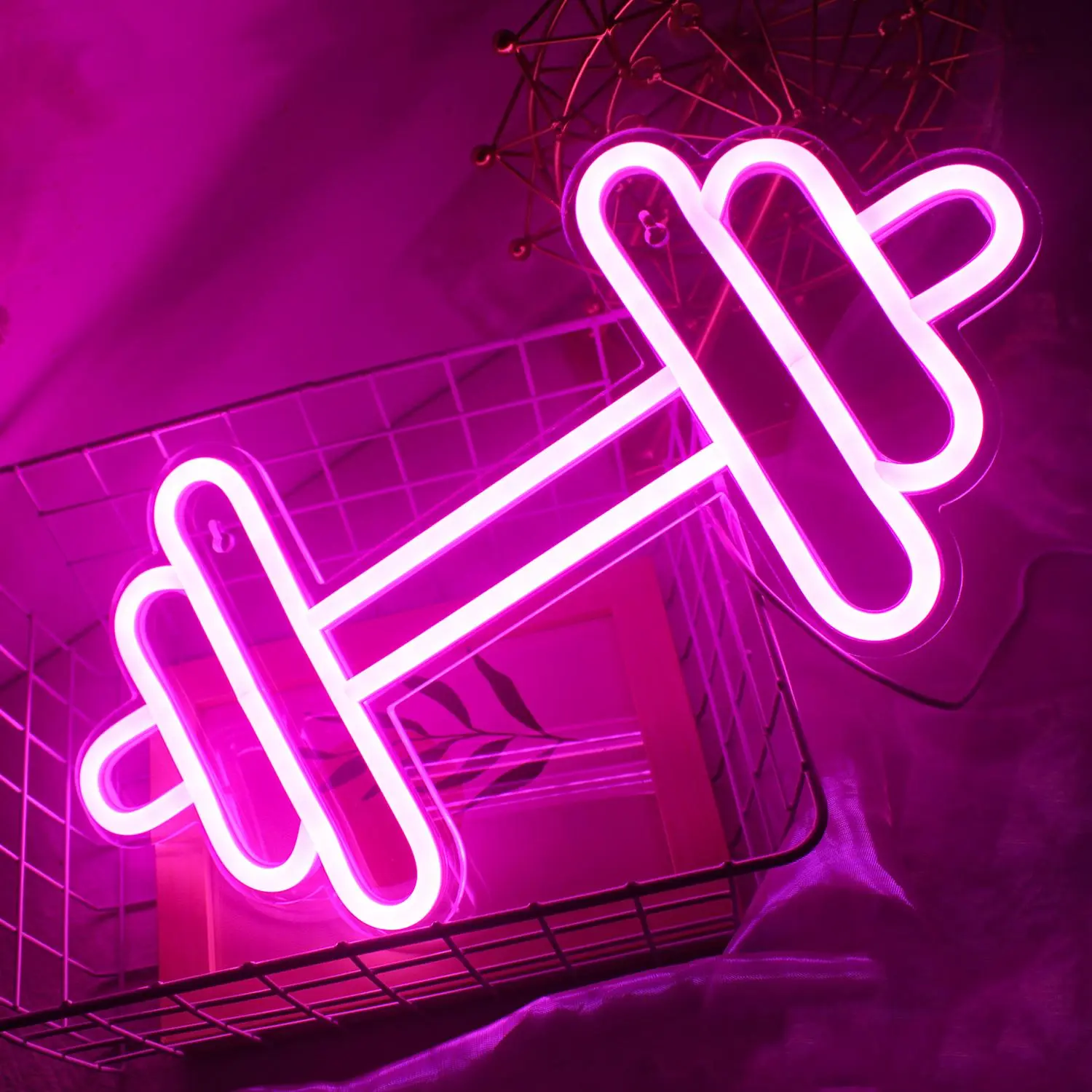 Dumbbell Shaped LED Neon Light, USB Powered Wall Mounted Neon Sign, Led Neon Signs, Decorative Lamp for Home Gym, Gymnasium, Sports Field, Led Mood Light, Home Decoration Lamp, Decorative Lights, Decorative Atmosphere Light