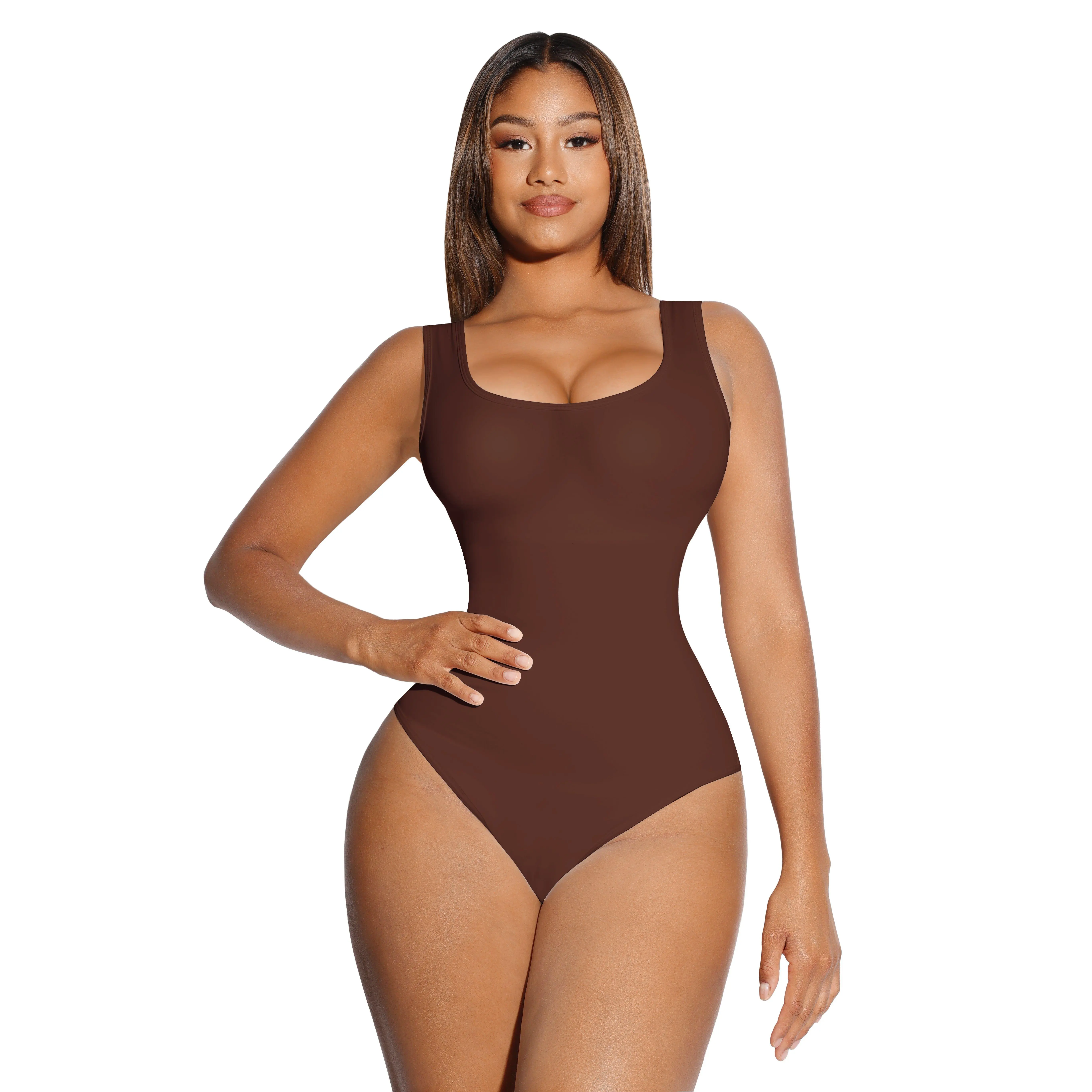 Sleeveless Deep-U Neck Brown