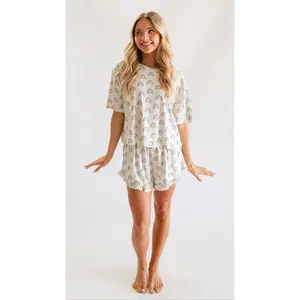 Women's Ruffle Short Set in Blue Rainbows