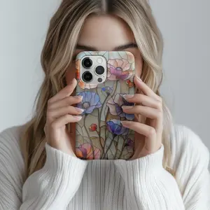 Wildflower Stained Glass Effect Magnetic Phone Case | Pastel Colors Botanical Floral Phone Accessories.Case Suitable for IP 11 12 13 14 15 16 17Pro, Plus, Promax,Tough Case