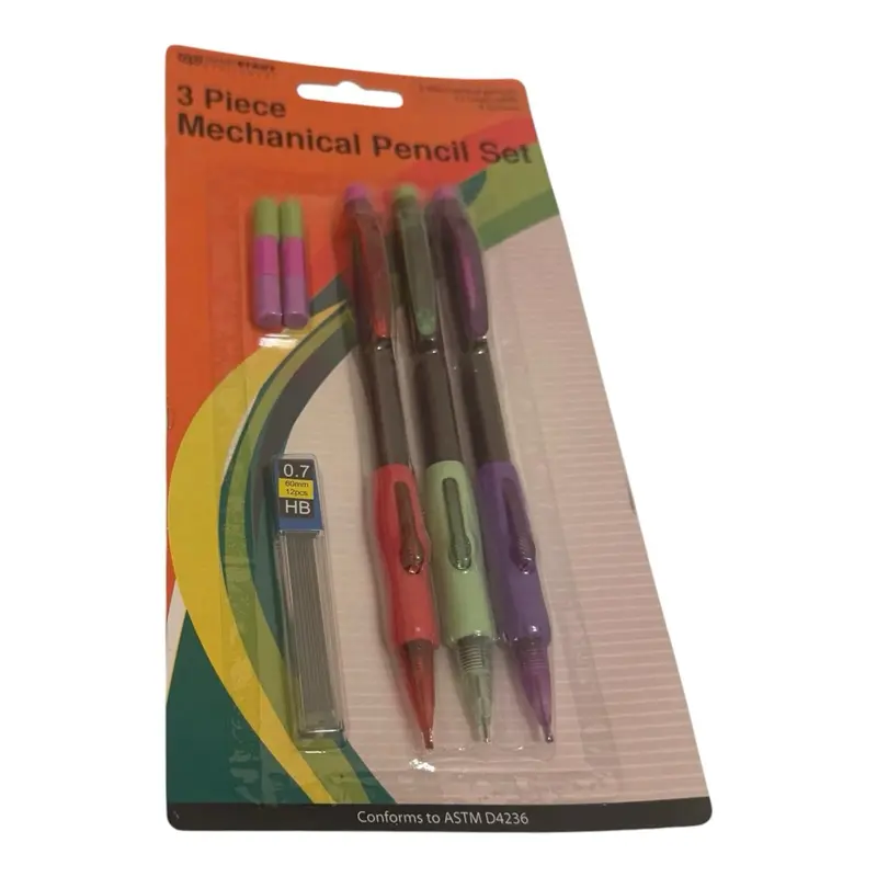 Mechanical Pencil Set, 3-Piece with Lead Refills and Erasers
