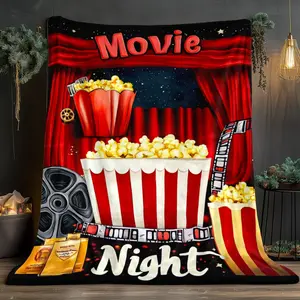 1pc  Night Popcorn Print Portable Blanket - Lightweight Throw for Sofa Bed Travel Camping Livingroom Office Couch Chair and Bed-Digital Printing Blanket with Soft and Warm
