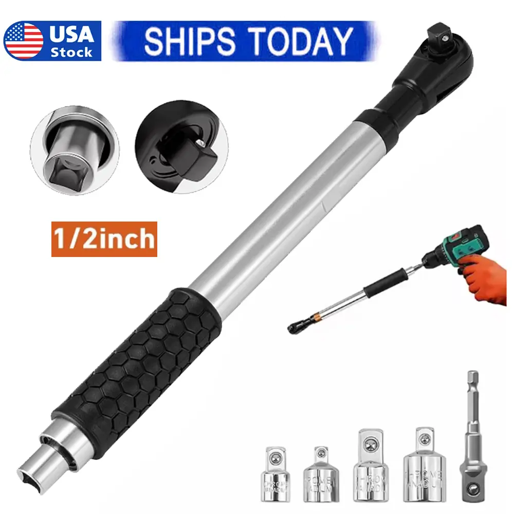 SJPACK 1/2" Offset Extension Wrench Impact Ratchet Extender for Electric Drill Adapter