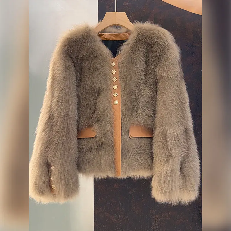 Women's Faux Fox Fur Coat Short Section AutumnWinter New Style Version Commuting RealFur Patchwork Outerwear Elegant Long Sleeve winter clothes women winter coats women Womenswear Button Elegance Evening Everyday Fabric Fashion Fit