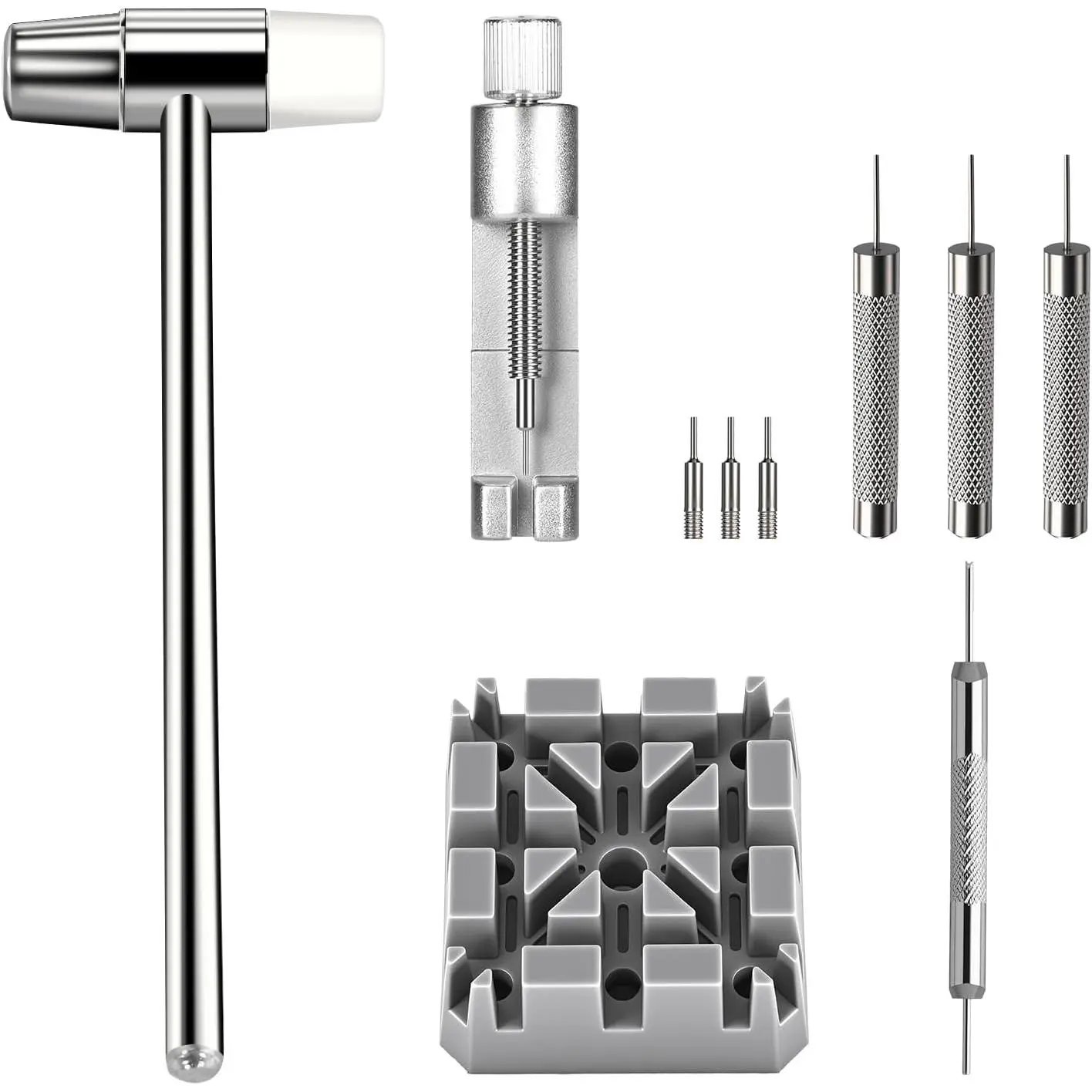 Watch Link Removal Kit,  Metal Watch Strap Link Removal, Sizing Kit with Pin Punches, Extra Pins, Hammer for Watch Band Strap Adjustment