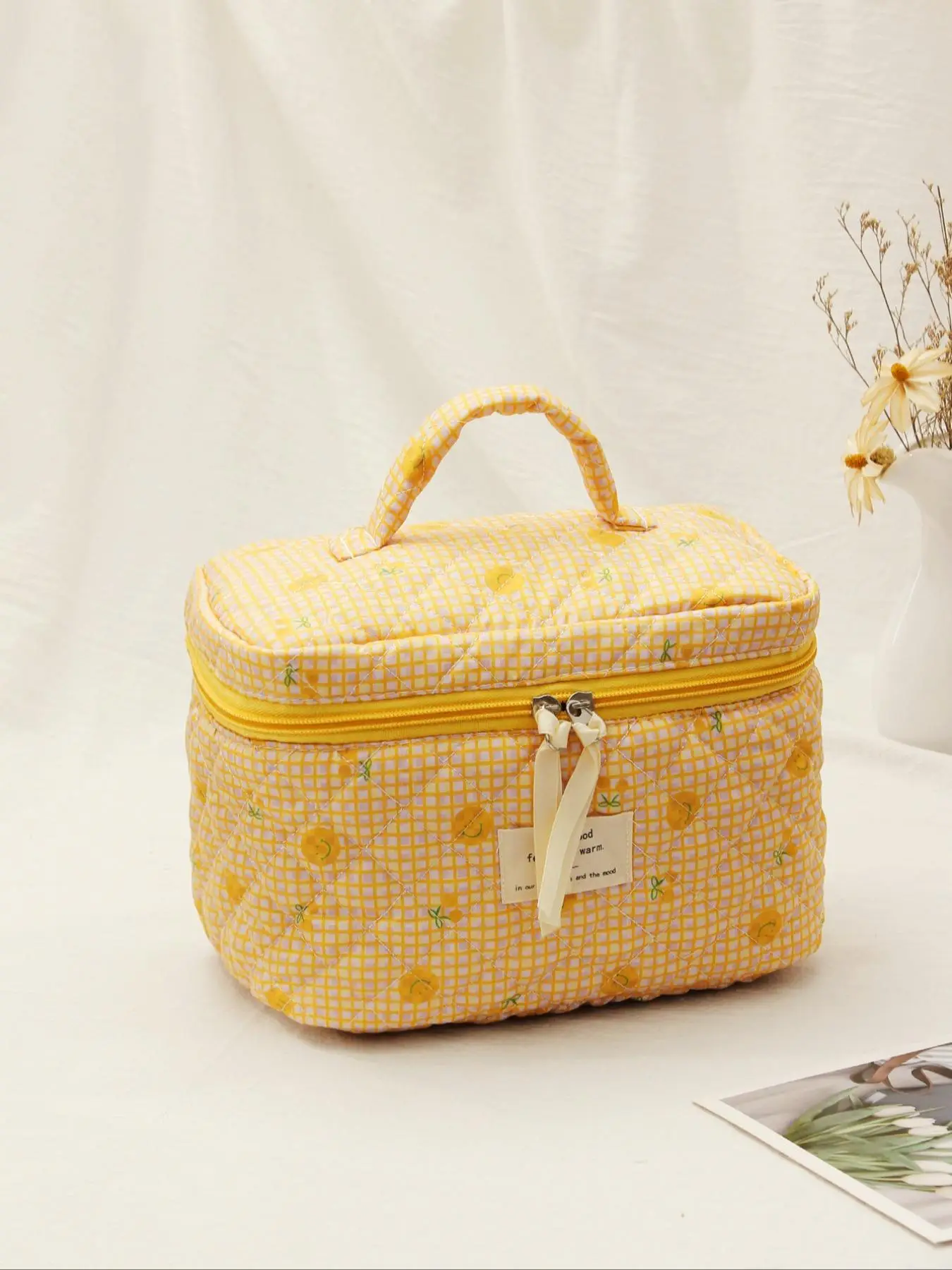 Random Print Makeup Bag, Large Capacity Travel Cosmetic Storage Bag, Portable Zipper Makeup Organizer Pouch for Women & Girls