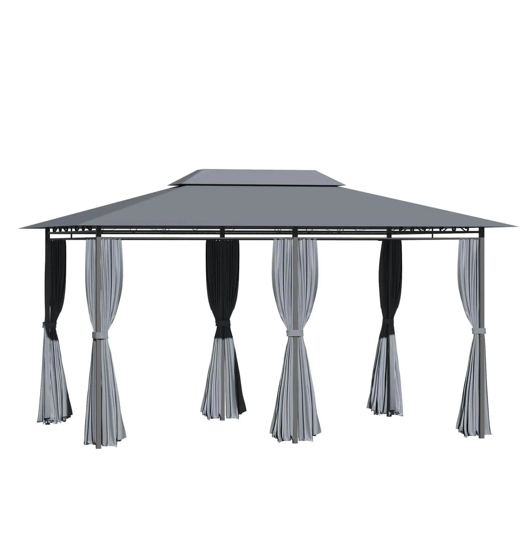 10x13' Outdoor Gazebo Pergola with Curtains - Sage Gray - Patio Canopy Tent