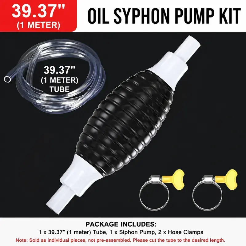Yurnlv Manual Siphon Pump Kit (includes 1-meter hose, rubber pump bulb, and 2 hose clamps); suitable for transferring liquids such as fuel, water, and engine oil; compatible with cars, boats, and motorcycles.